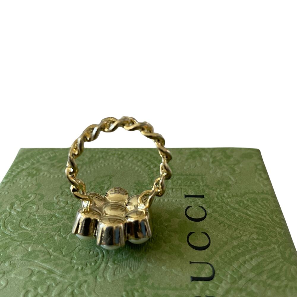GUCCI Glass Pearl Double G-Ring 645671 I4620 8078 Size L NEW - Picture 9 of 15
